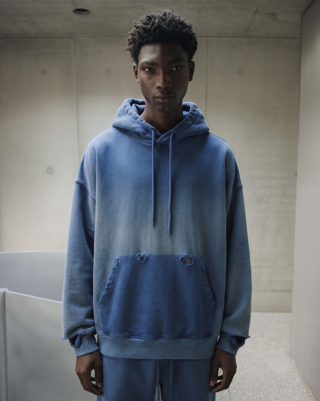 COBALT RAW EDGE HOODIE